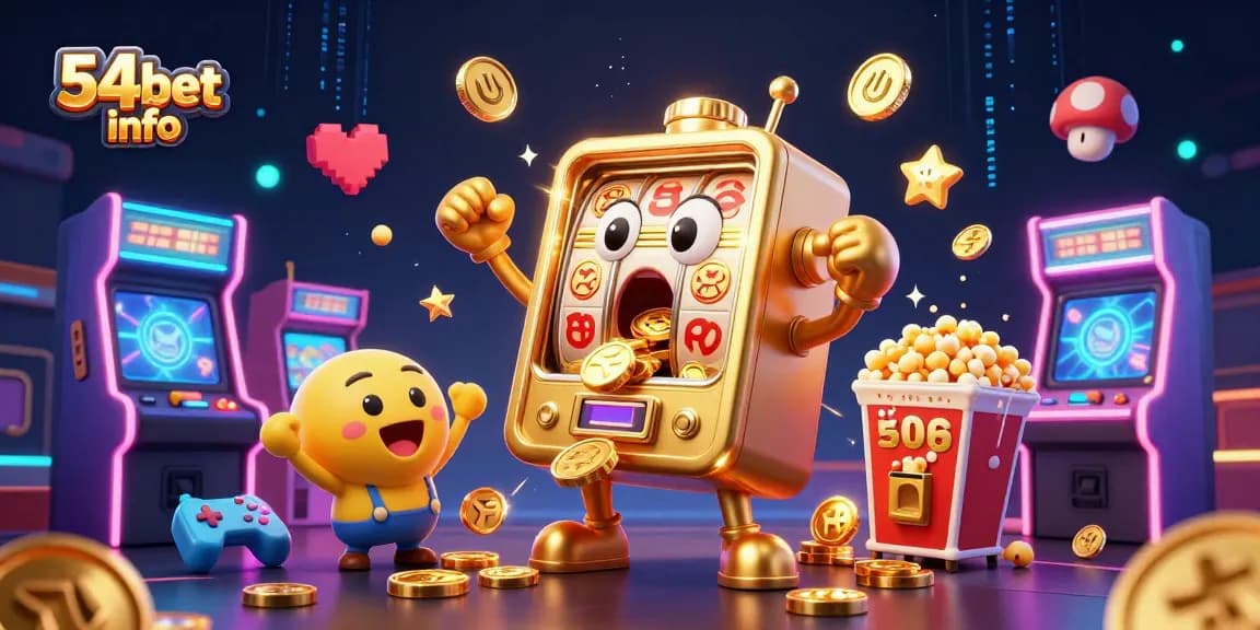 Experience the excitement of winning with 54bet info's jackpot slots showcasing vibrant gold coins and cheerful machines.