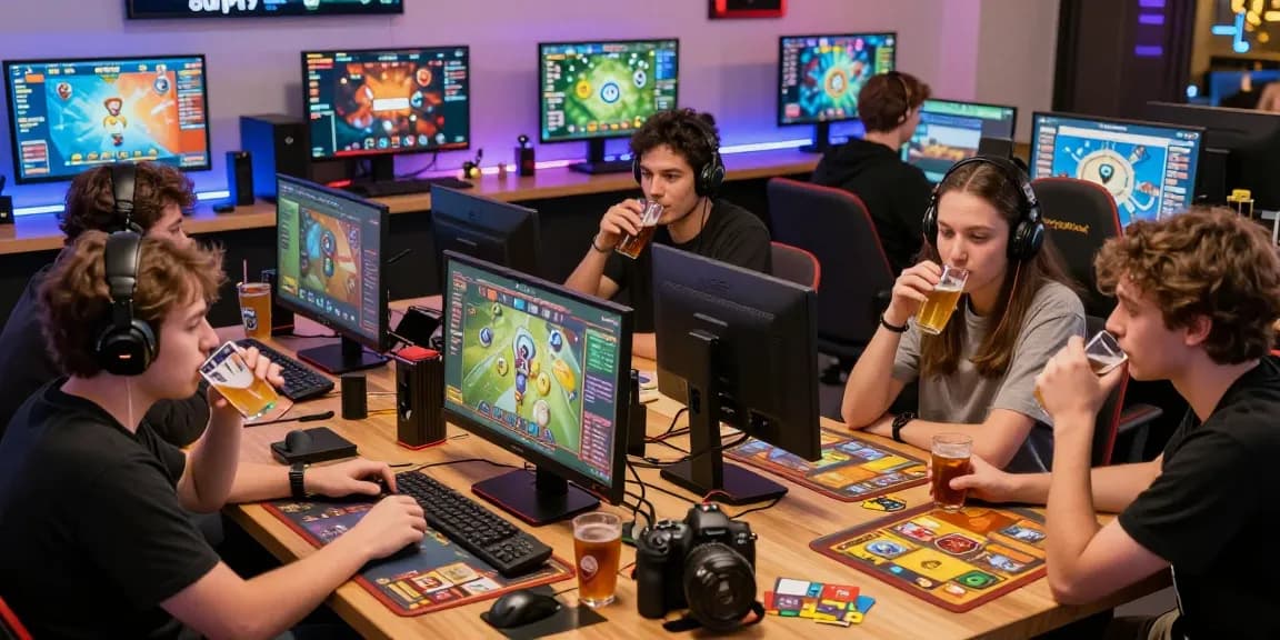 Vibrant gaming scene depicting players engaged on https://gemwin.pics/ digital platform, showcasing diverse card games and lively interaction.