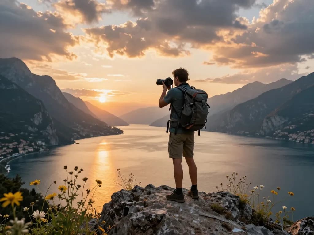 Beeindruckende Landschaft des Gardasees bei Sonnenuntergang, die Gardasee Reisetipps für Reisende hervorhebt.