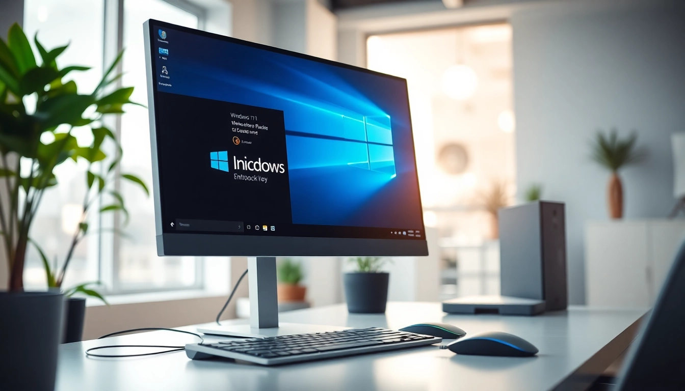 Windows 11 Enterprise LTSC 2024 Key presented in a modern office setup featuring sleek tech.