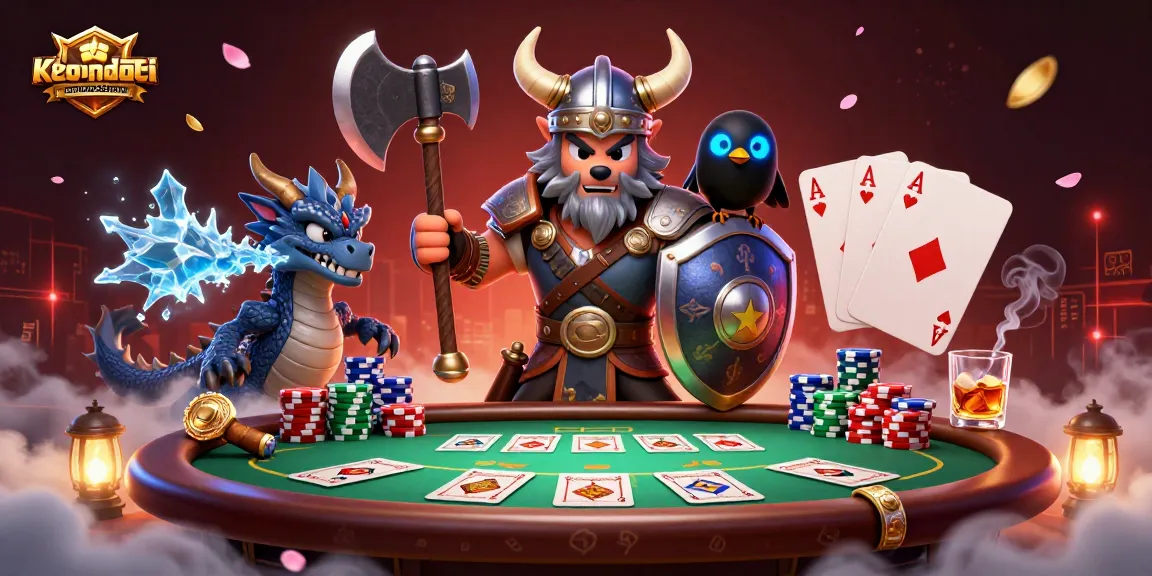 Engage with keonhacai55chuan in this vivid illustration showcasing poker excitement amid fantasy elements.