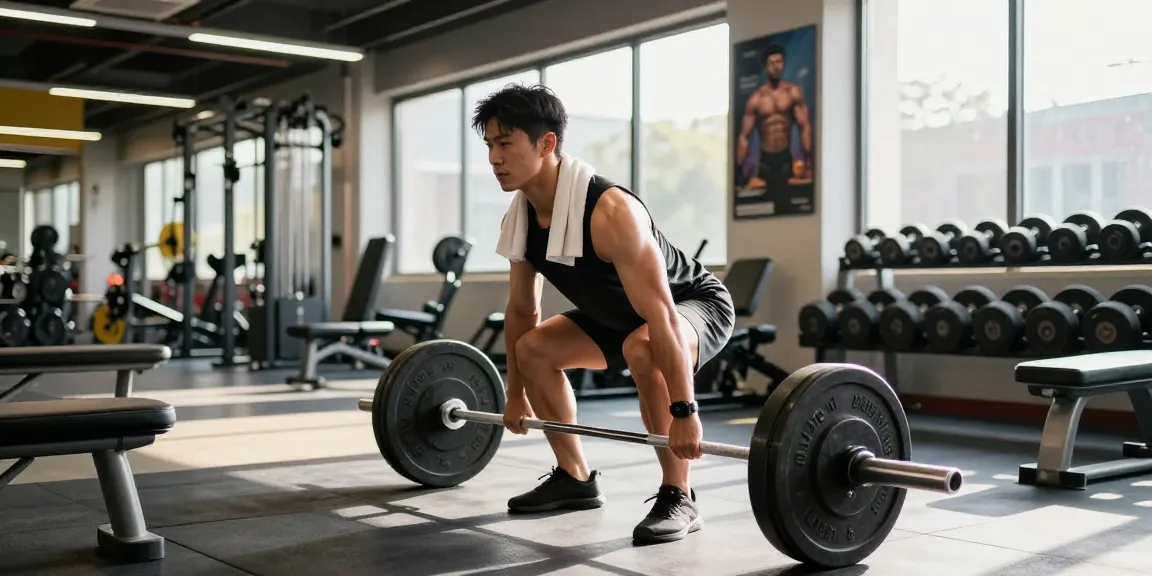 Anabolika Shop: Bodybuilder im Fitnessstudio beim Deadlift, stark und motiviert.