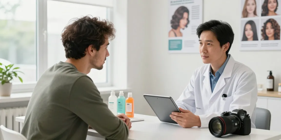 Consultation for haarausfall männer at health clinic, showcasing treatment options.