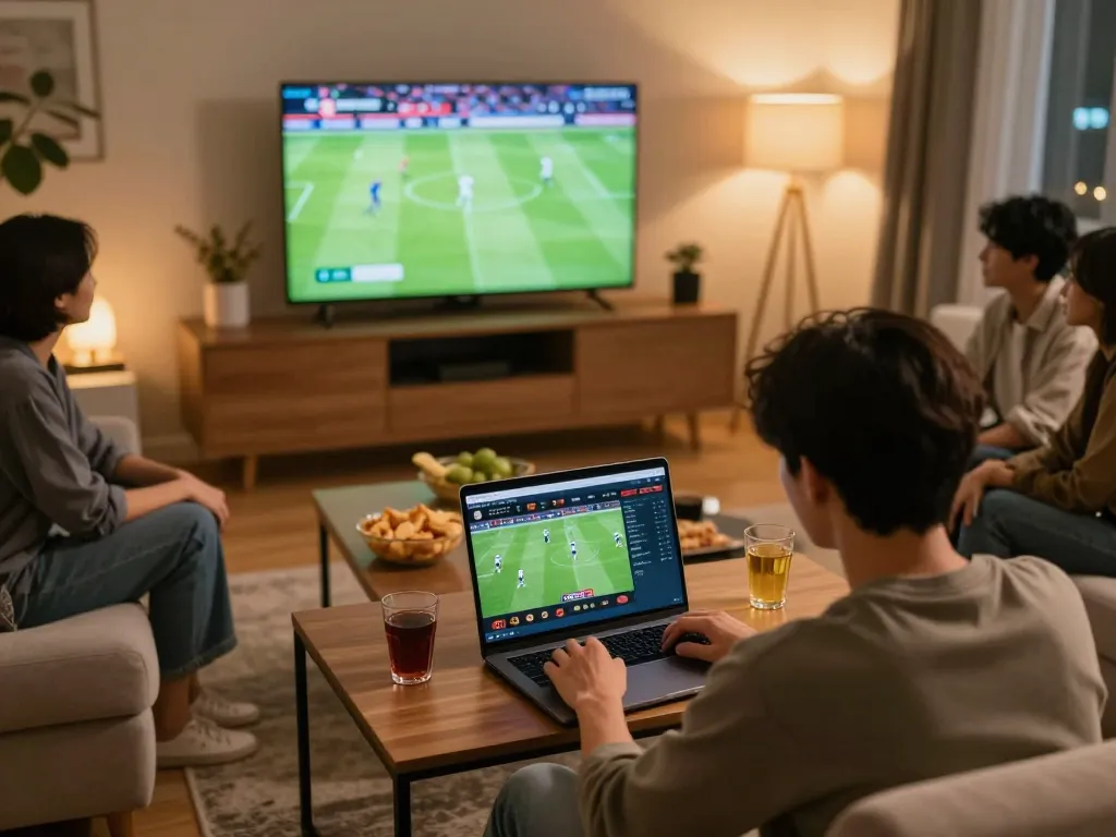 CM88 sports betting scene with player actively engaging on laptop during live game.