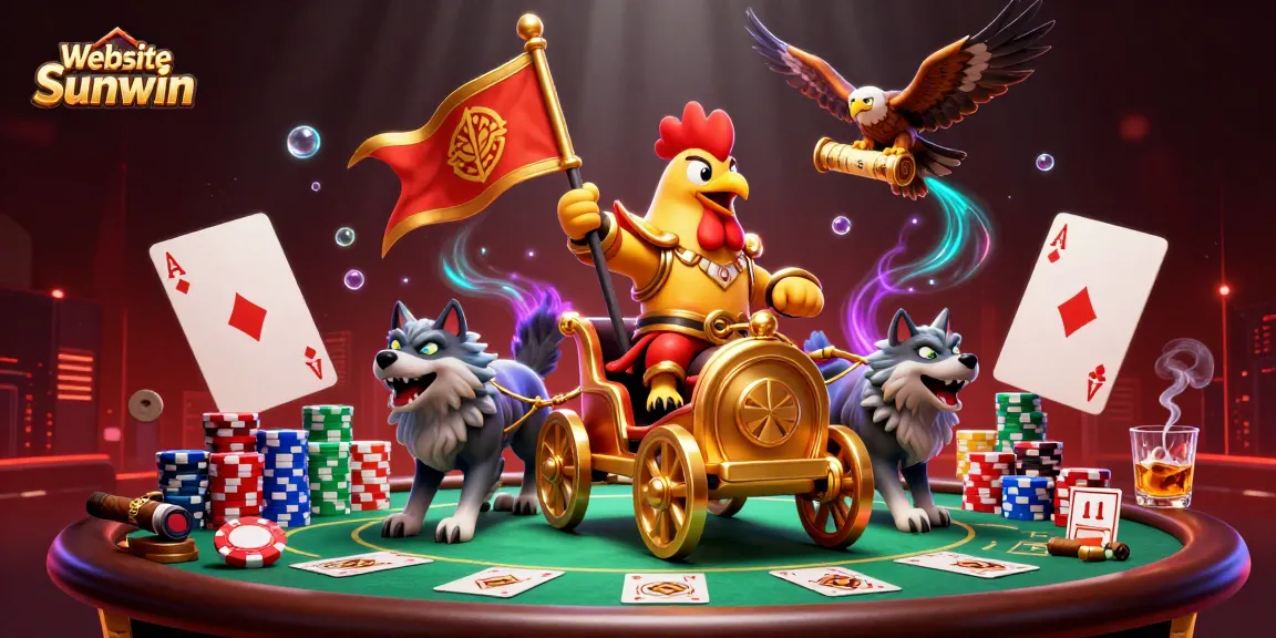 Engage with Website Sunwin's thrilling poker scene featuring vibrant characters and casino elements.