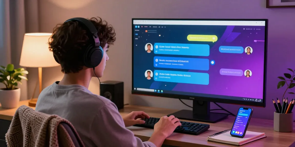 User engaging in an interactive nsfw ai chat in a cozy home office setting, showcasing modern technology and vibrant atmosphere.