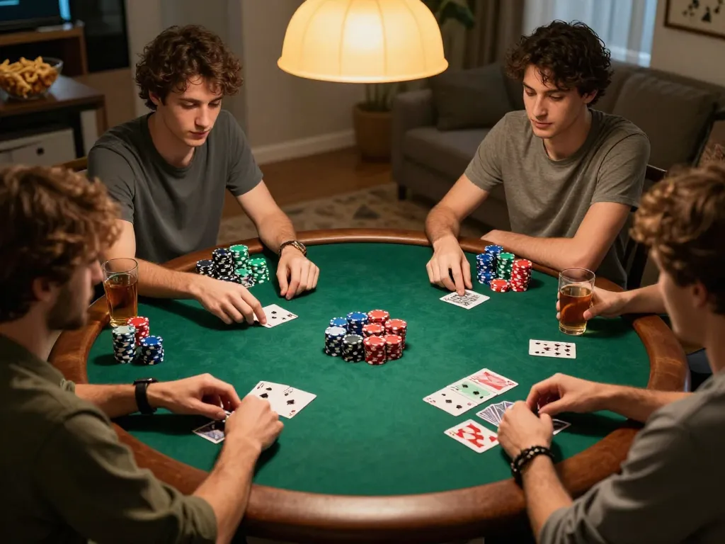 79king poker night with friends enjoying a competitive yet friendly game atmosphere.