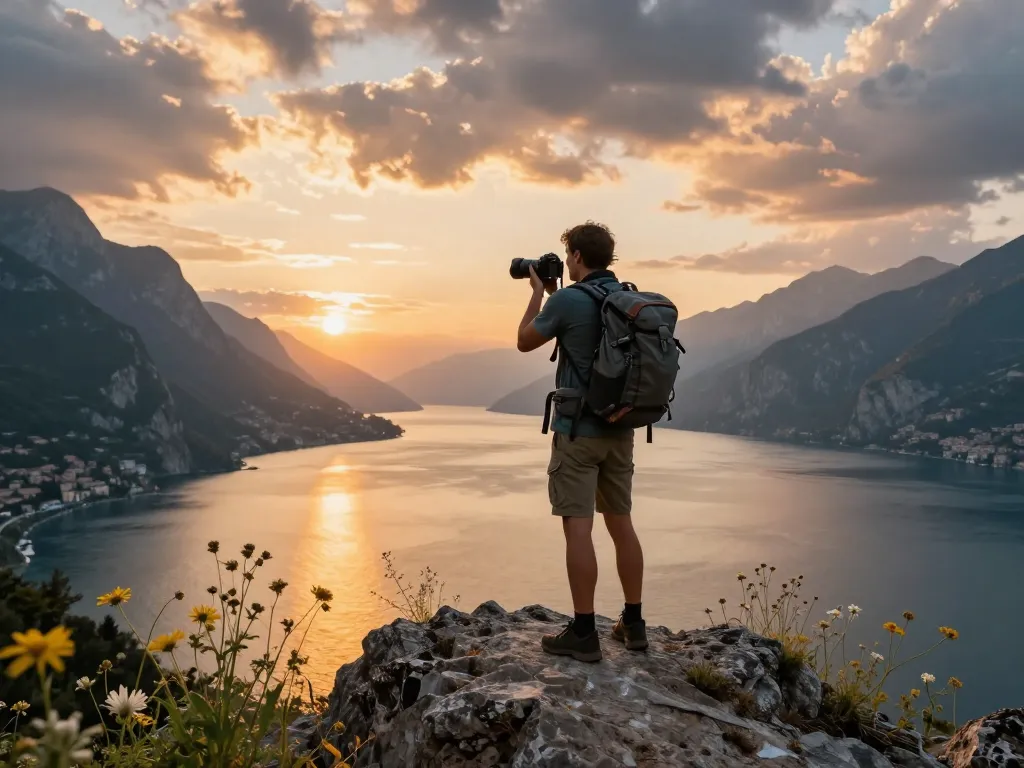 Beeindruckende Landschaft des Gardasees bei Sonnenuntergang, die Gardasee Reisetipps für Reisende hervorhebt.