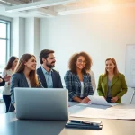 Headhunter Ingenieure im modernen Büro bei der Zusammenarbeit an Projekten.