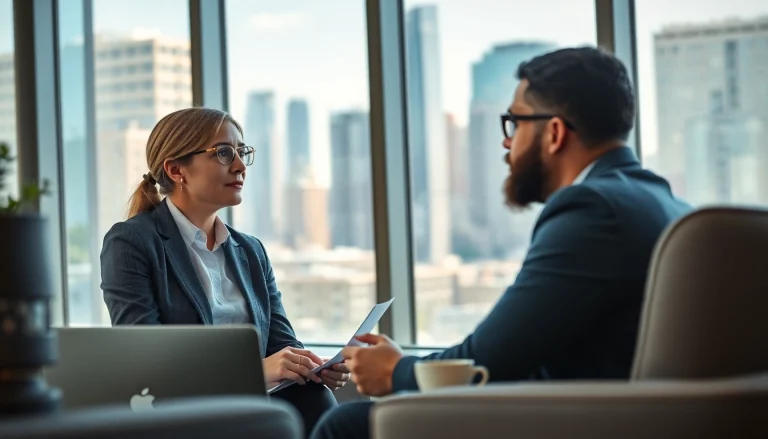Headhunter Ingenieure im Gespräch mit einem Ingenieur in modernem Büroambiente.