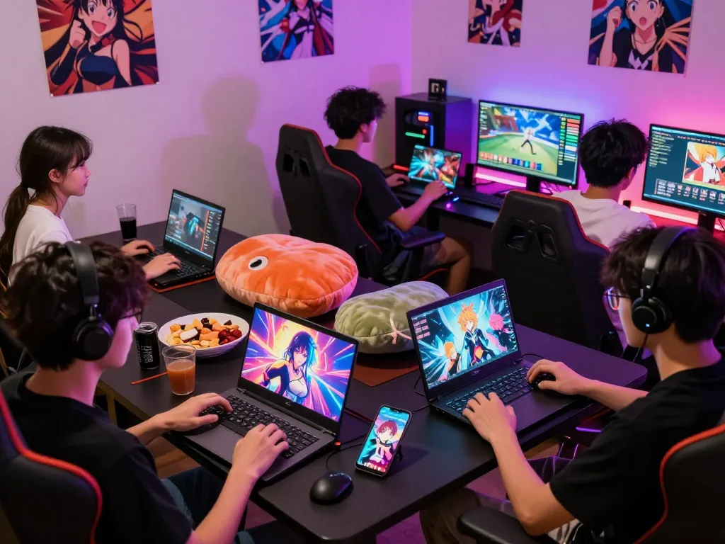 Play engaging hentai games with friends in a vibrant gaming den atmosphere